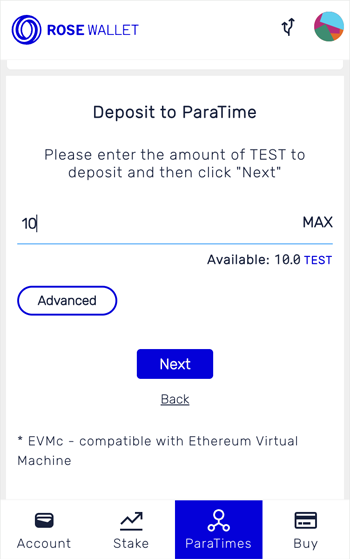 Deposit tokens: Amount